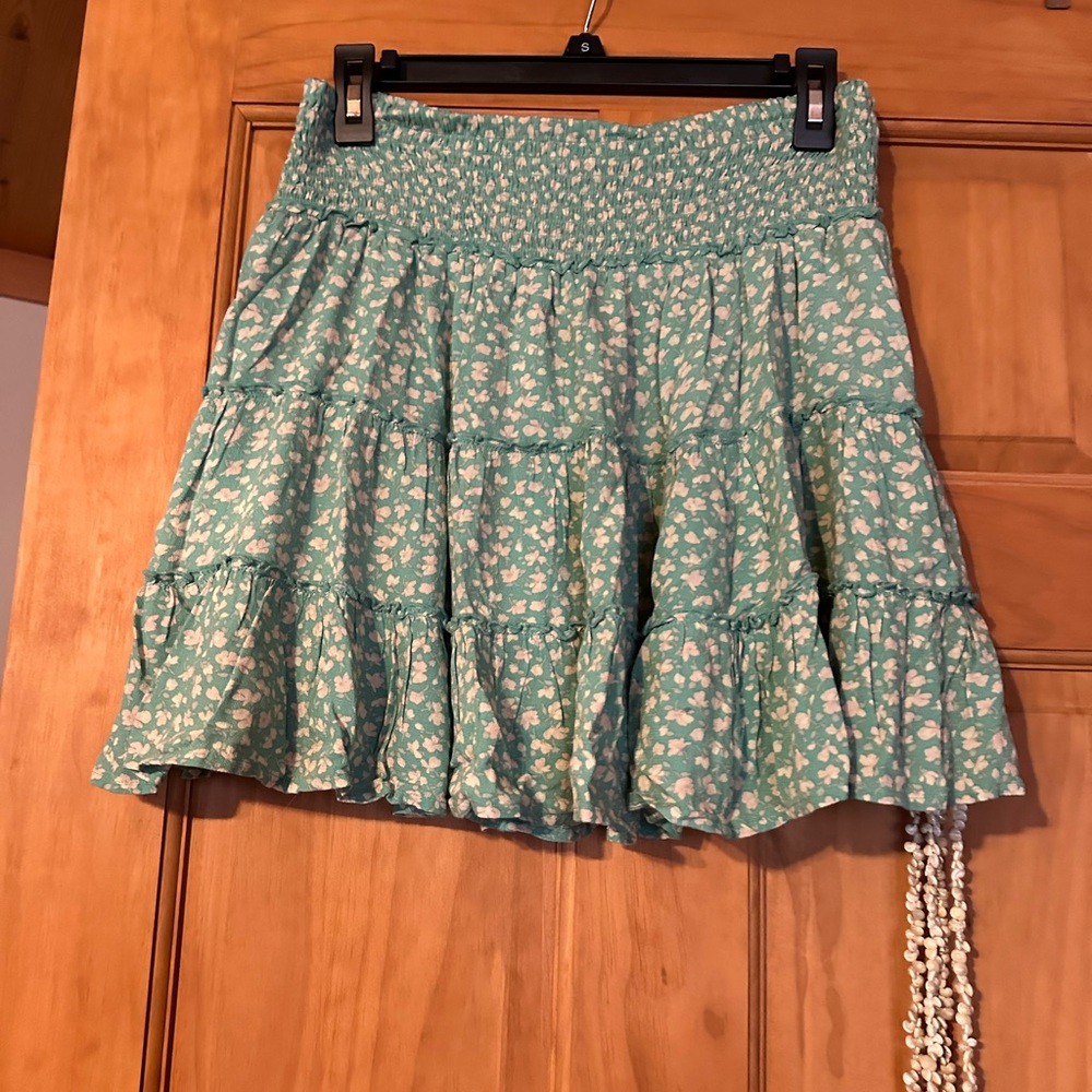 Green Floral American Eagle Mini Skirt